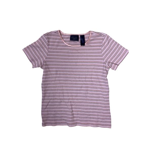 Lot of 2 Striped Baby Tees Women’s Small Y2K Fitted Retro Pink Salmon - Picture 2 of 8